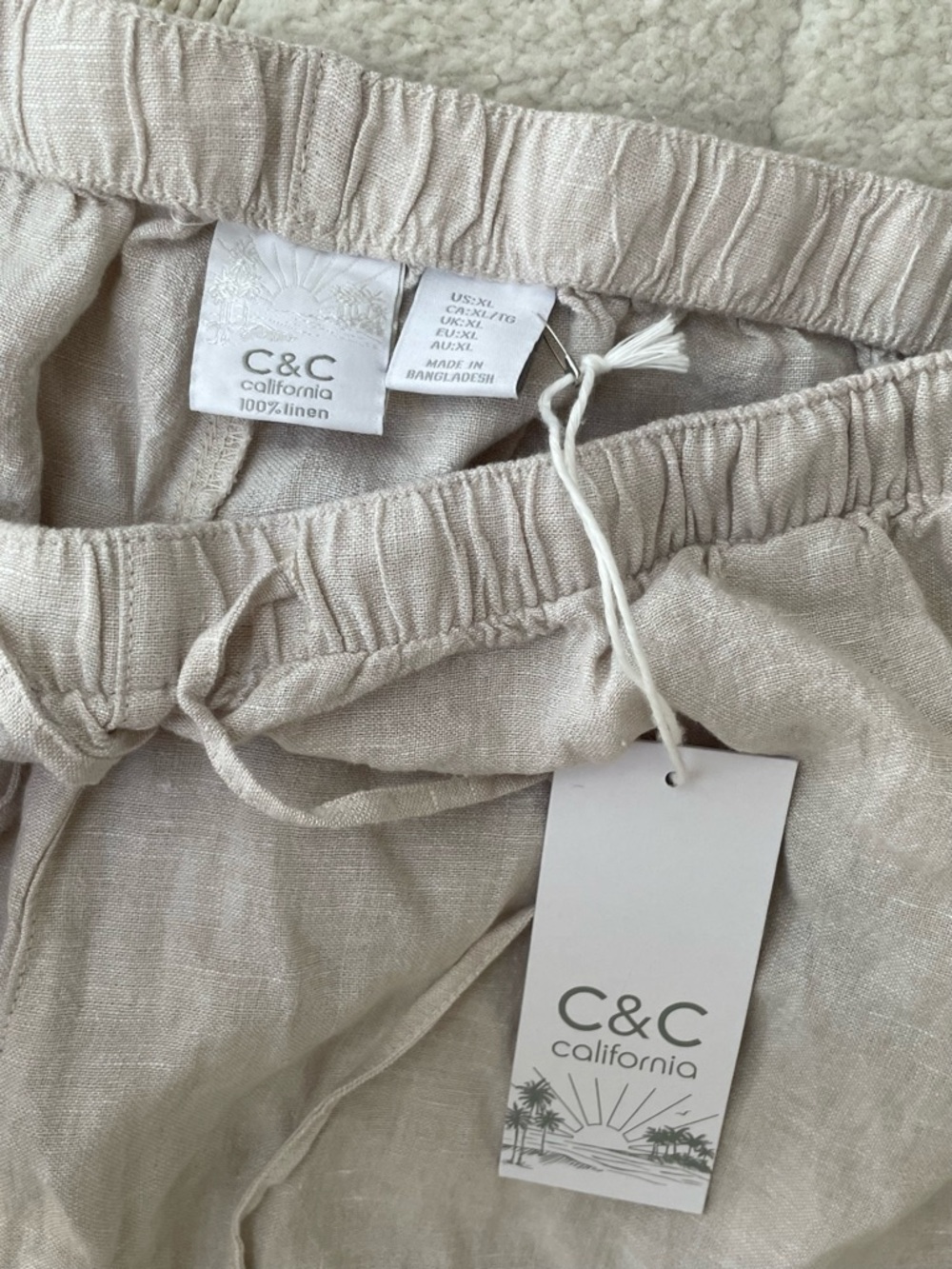 C&C California 100% Linen Wide Leg Pull On Pants NWT Oatmeal XL Coastal - Picture 5 of 6